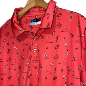 PGA TOUR Pro Series Men’s Size L Red Athletic Fit Beach Waves Design Polo Shirt